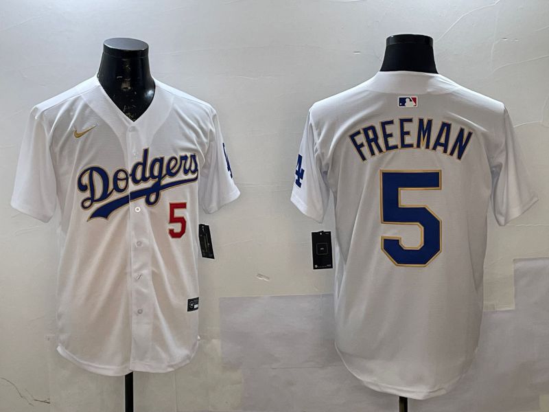 Men Los Angeles Dodgers #5 Freeman White Gold Game 2025 Nike MLB Jersey style 0225